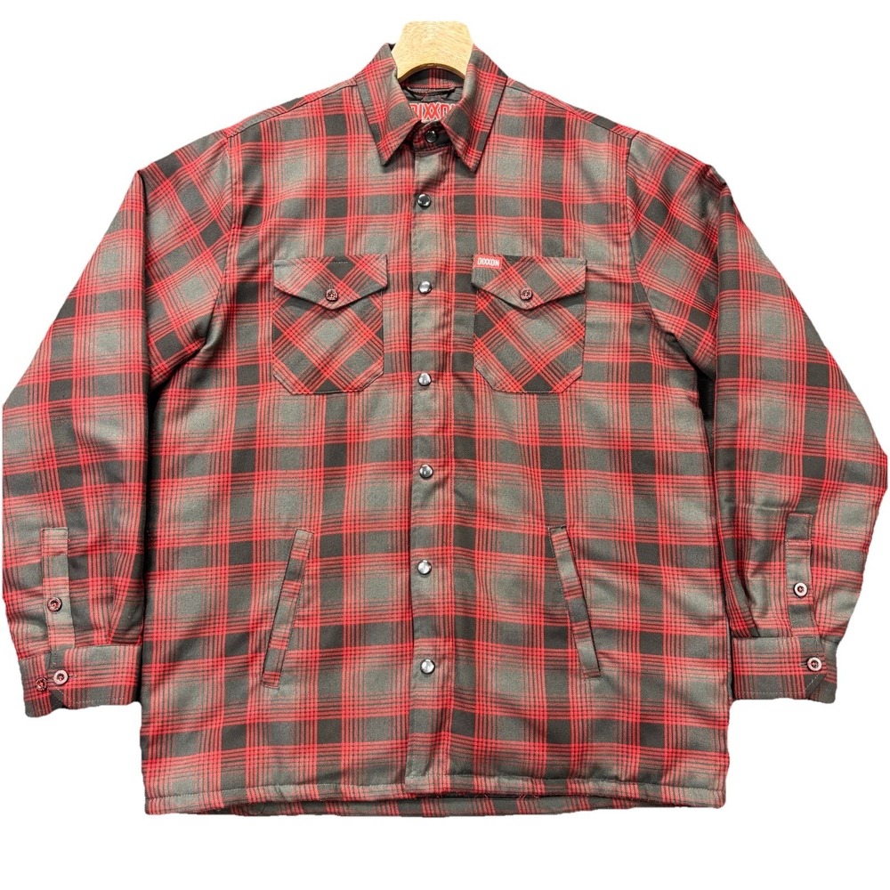 Dixxon Flannel Co Jacket Mens L The Forge Quilt Lined Snap Zip Shacket Red Gray - Picture 2 of 16